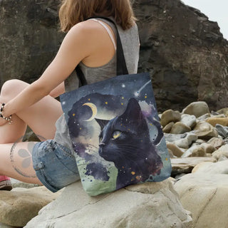 Lina vai kokvilnas auduma maisiņš «Melnais kaķis - apcerīgais» Auduma maisiņš