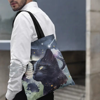 Lina vai kokvilnas auduma maisiņš «Melnais kaķis - apcerīgais» Auduma maisiņš