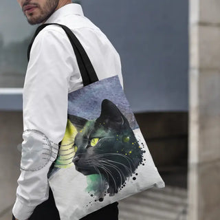 Lina vai kokvilnas auduma maisiņš «Melnais kaķis - domātājs» Auduma maisiņš