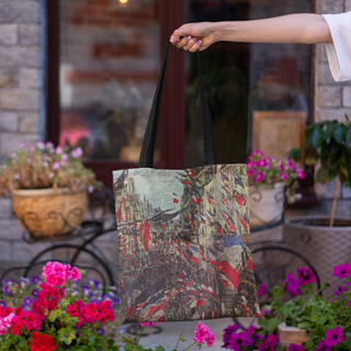 Lina vai kokvilnas auduma maisiņš «The Rue Montorgueil With Flags» | Kolekcija «Claude Monet»